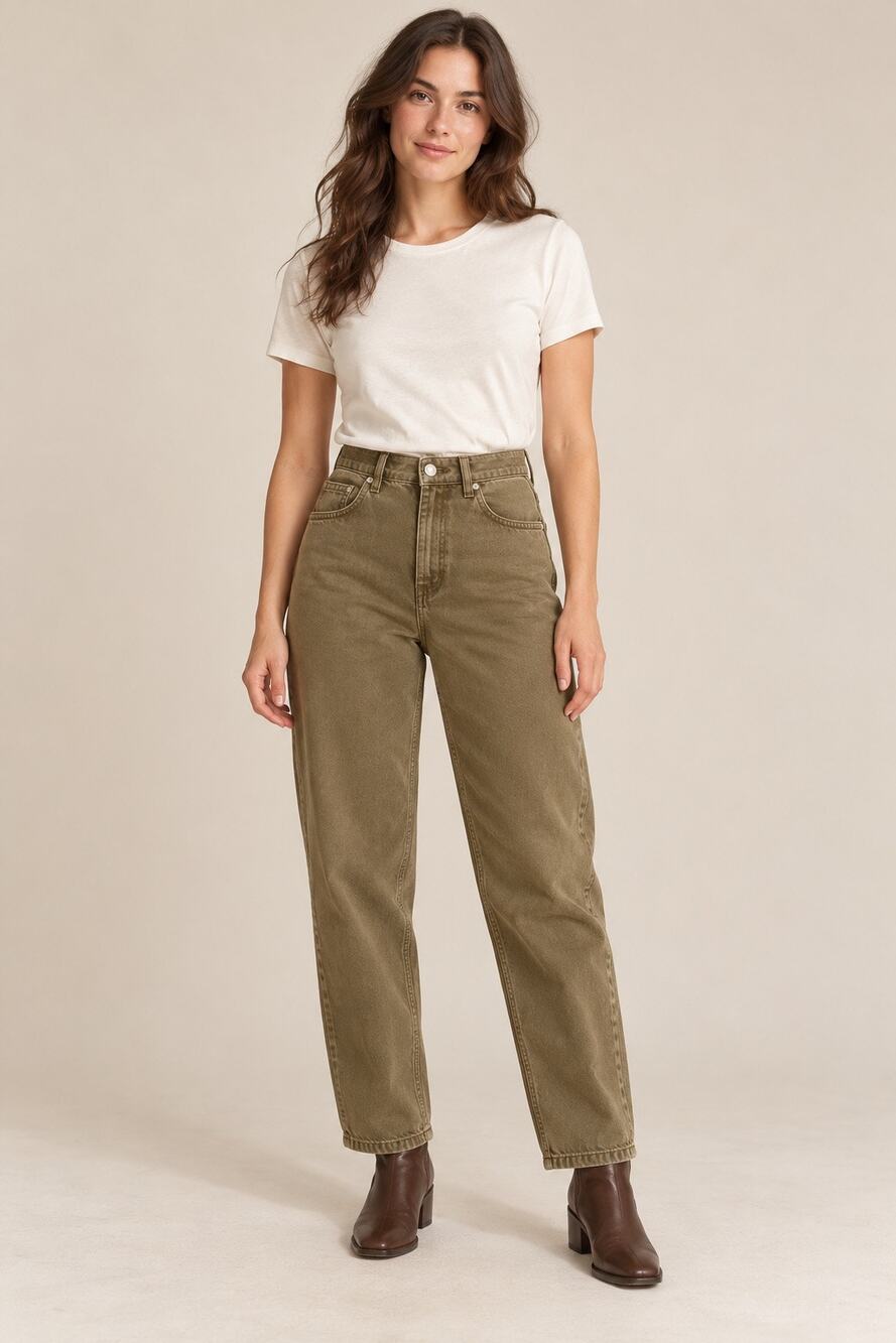 Topshop Olive Khaki High Rise Straight Leg Jeans 32